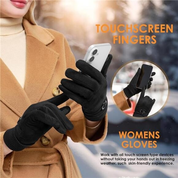 Women's Winter Gloves Thermal Warm Fleece Lined Touchscreen Gloves - Picture 3 of 6